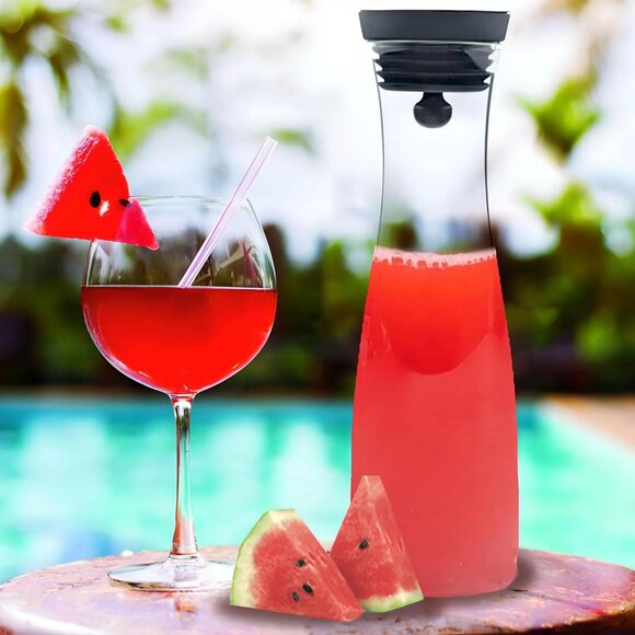 Handblown Glass Carafe with Lid – Borosilicate 50oz Water Pitcher, Fruit Infuser - Picture 9 of 13